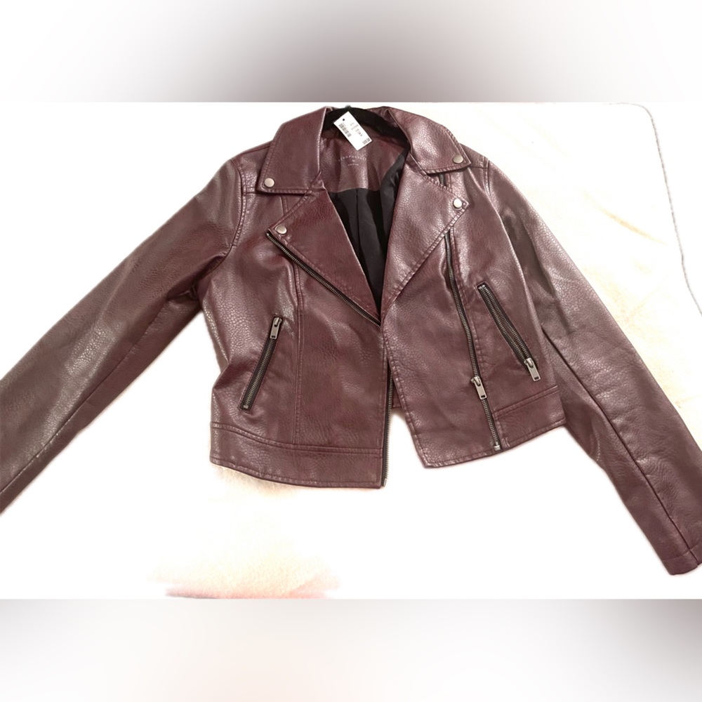 Burgundy vegan leather jacket